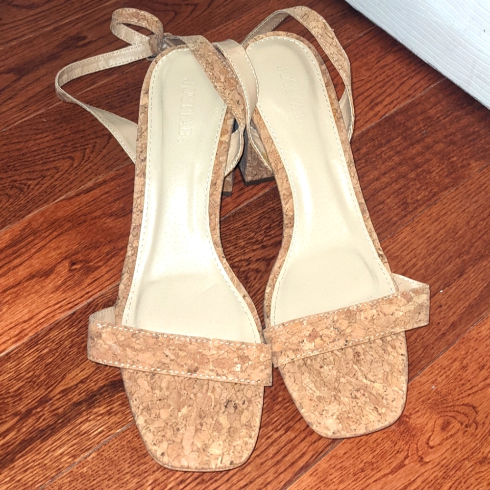 Cork strap heel sandals